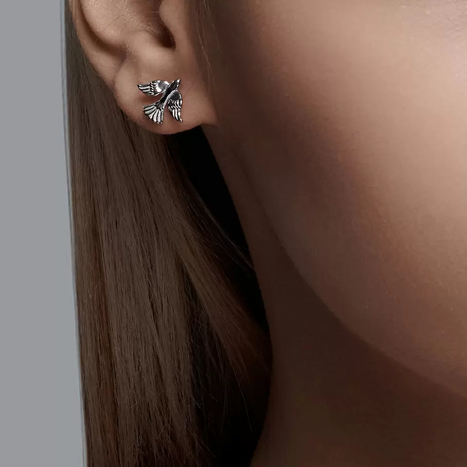 Серьги пусеты 94022352 серебро Птица