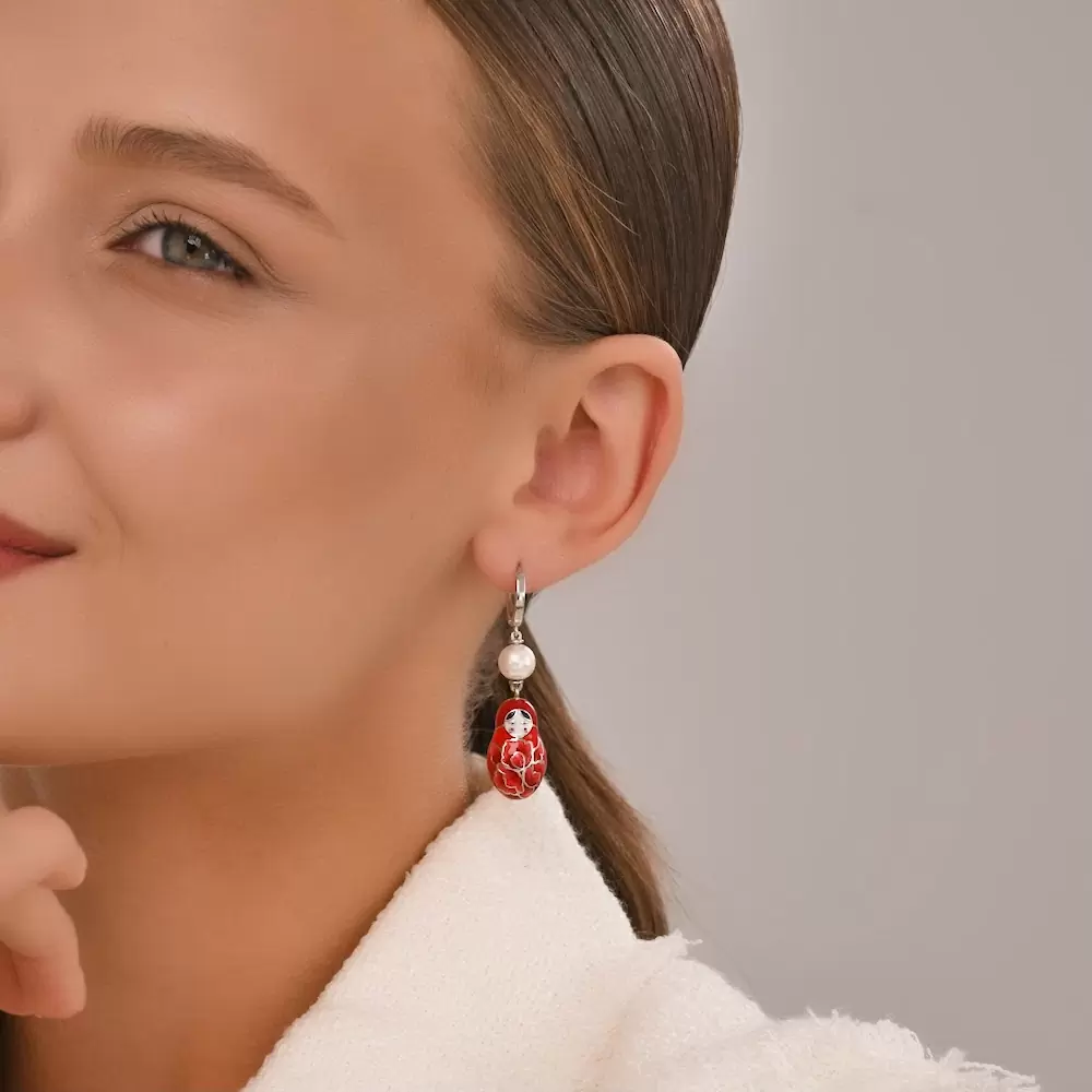 Серьги подвесные 94027378 серебро Матрешки
