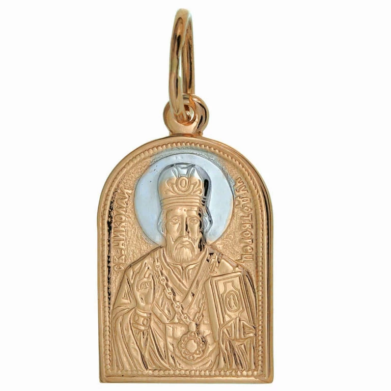 Подвеска религиозная христианская ладанка 8588 золото Святой Николай Чудотворец