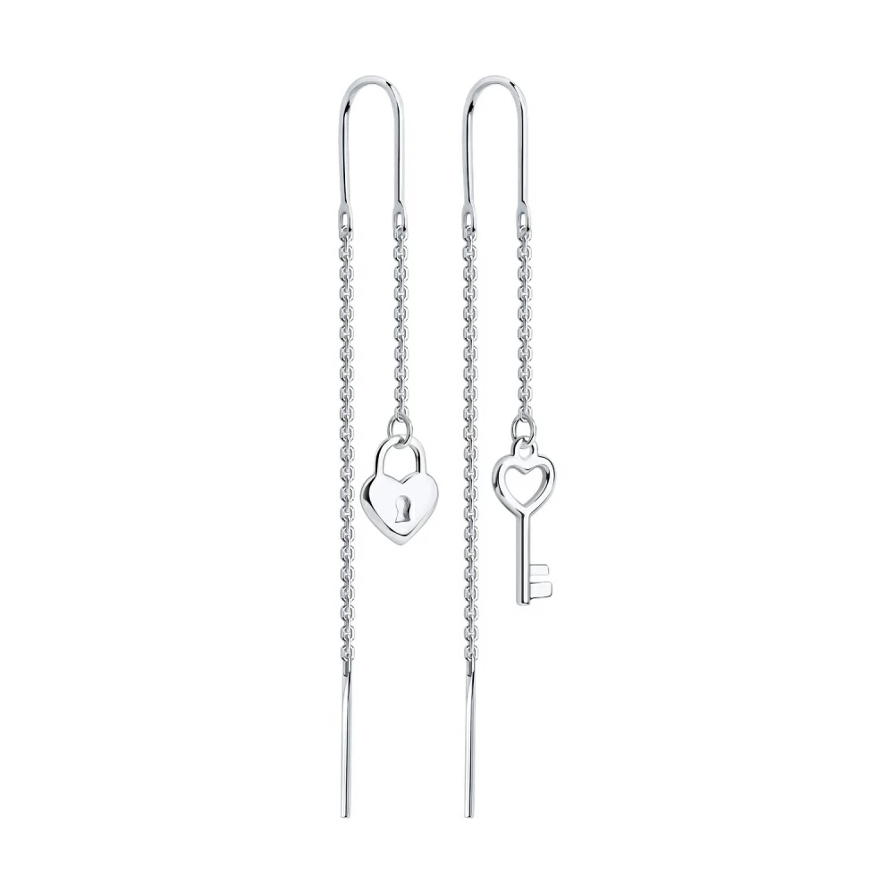 Серьги продевки 94-123-01498-1 серебро Замок+Ключ