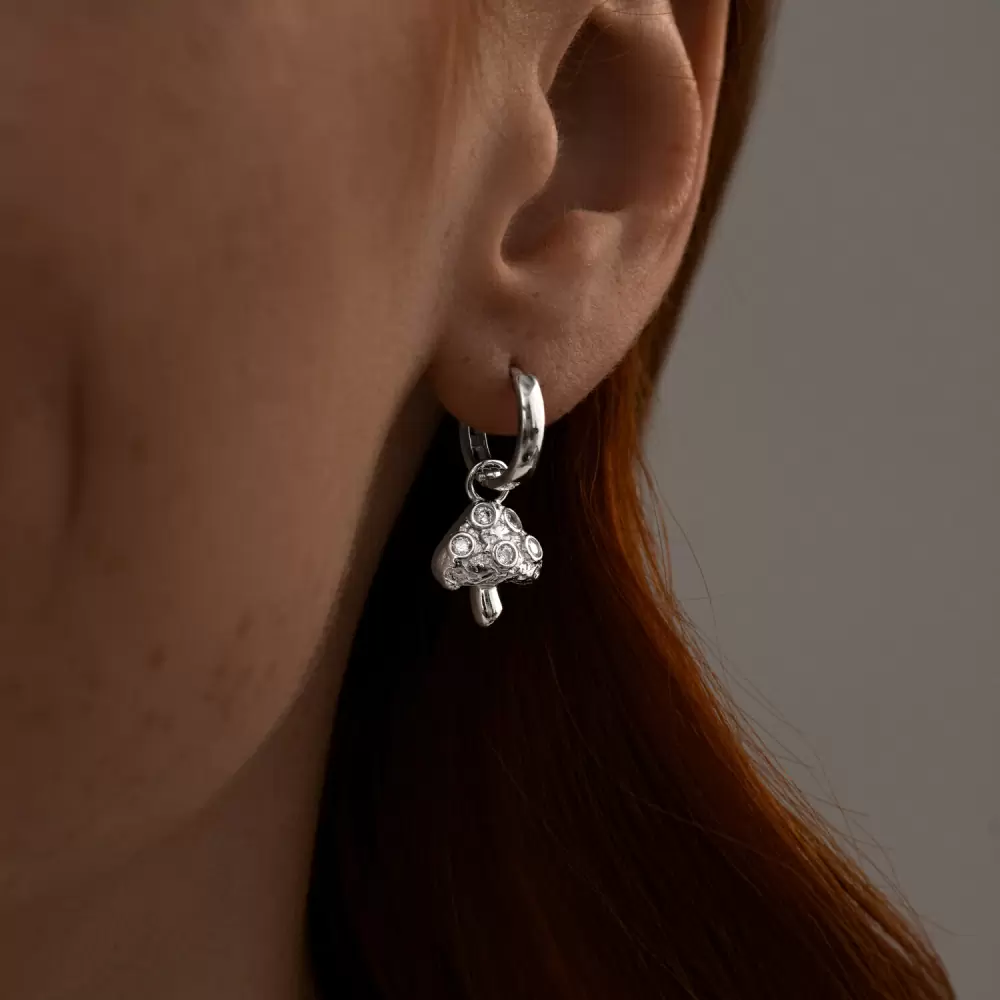 Серьги подвесные 94025936 серебро Гриб_1