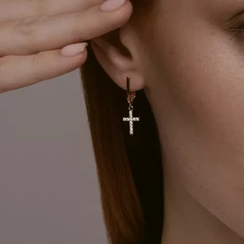 Серьги подвесные 51-121-02576-1 золото Крест_1