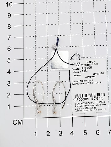 Серьги подвесные 02-2065.000Б-00 серебро