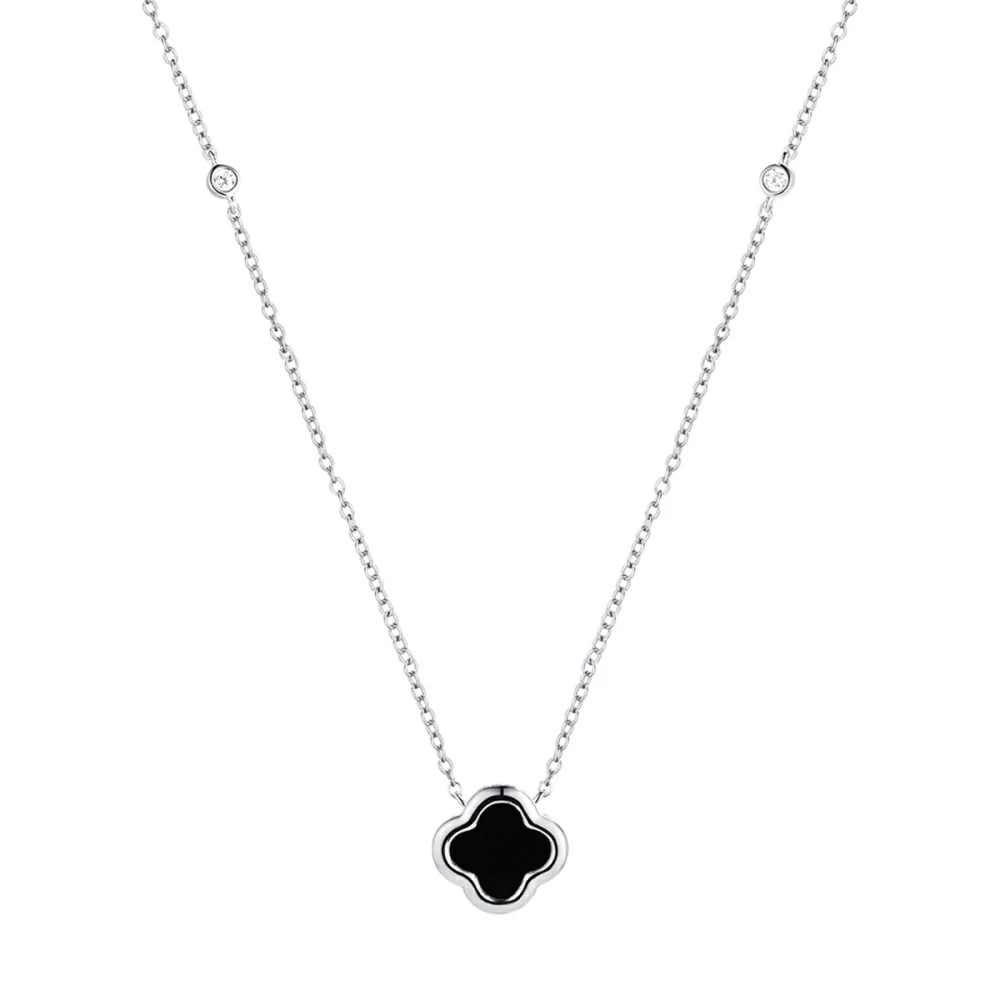 Колье TC-N02157-B-W-X-X-W серебро Клевер четырехлистный