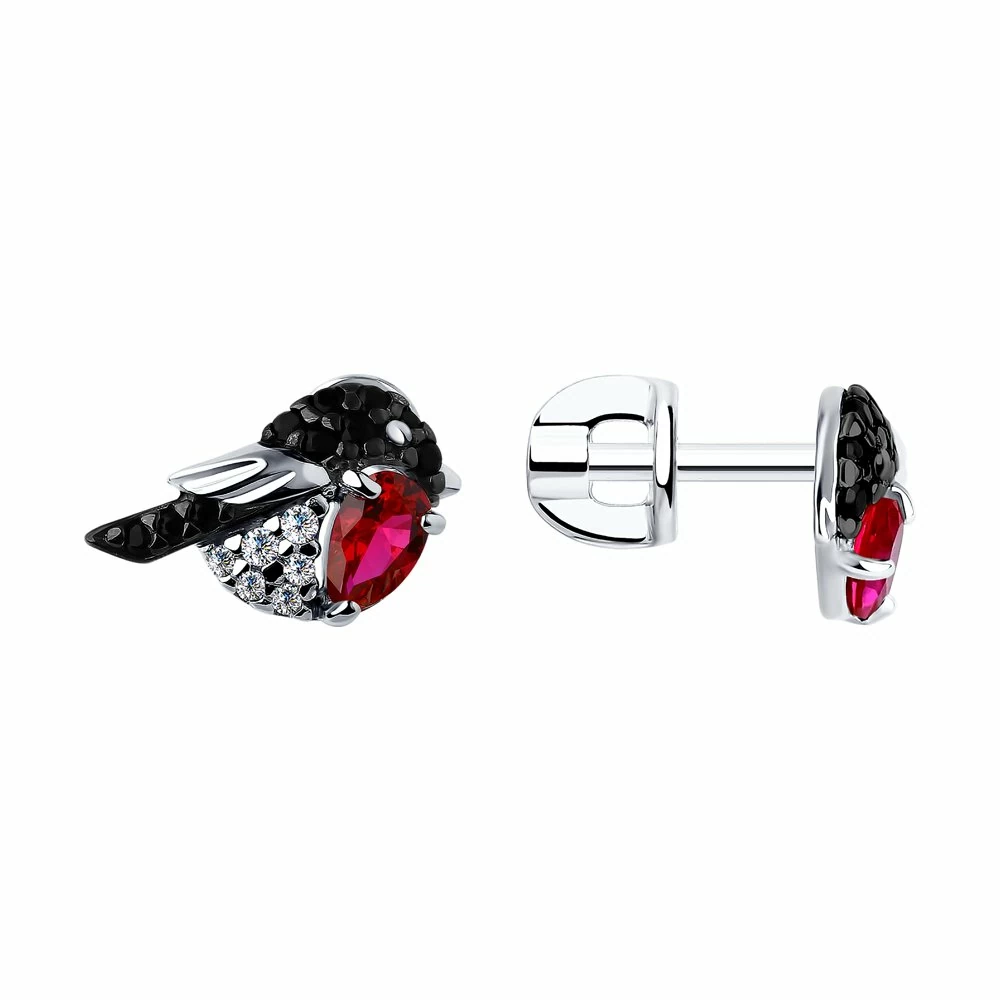 Серьги пусеты 94022615 серебро Снегири