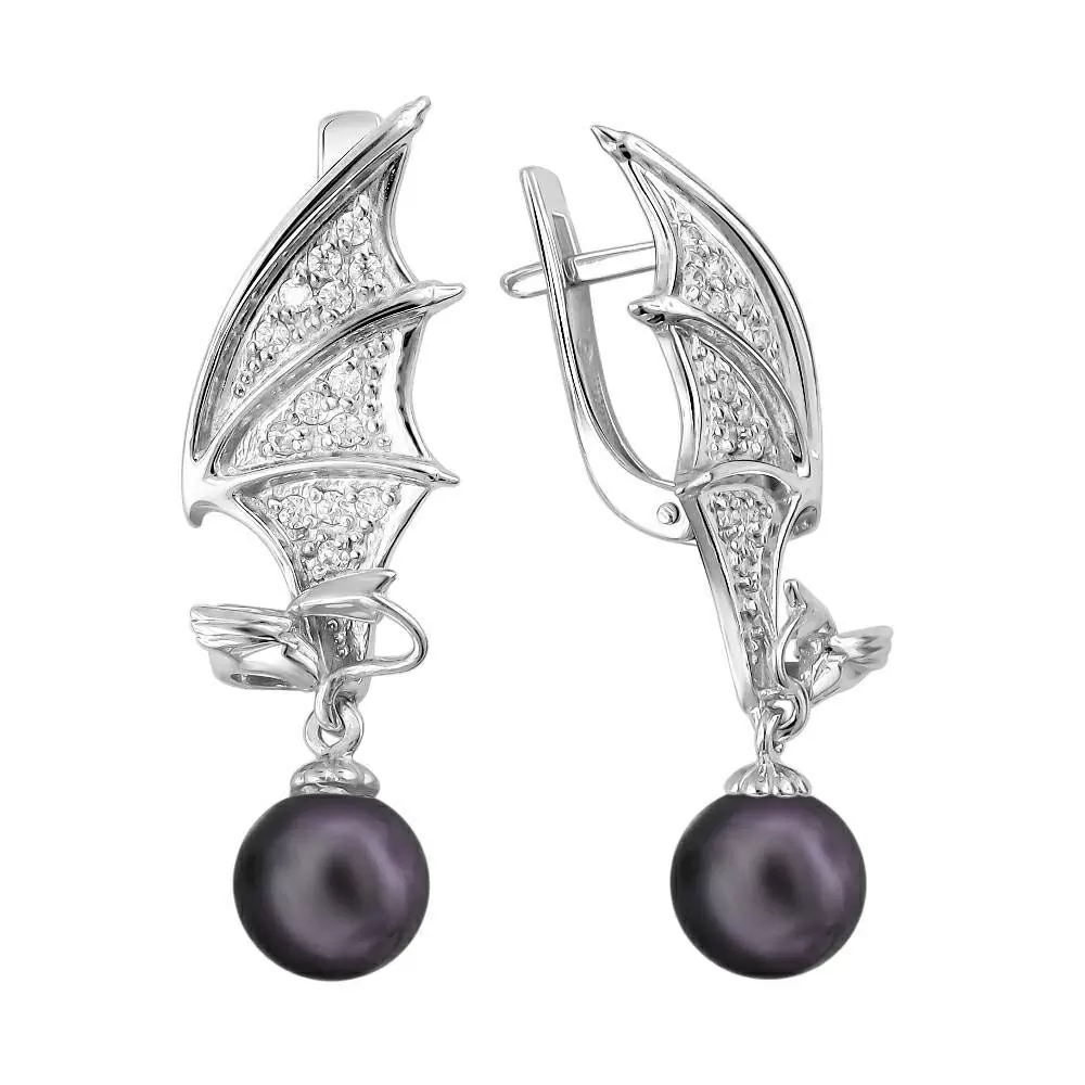 Серьги подвесные 52205S2 серебро Летучая мышь
