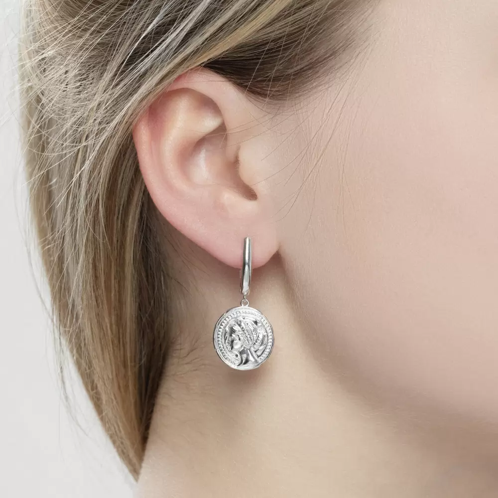 Серьги подвесные 94023978 серебро Монеты