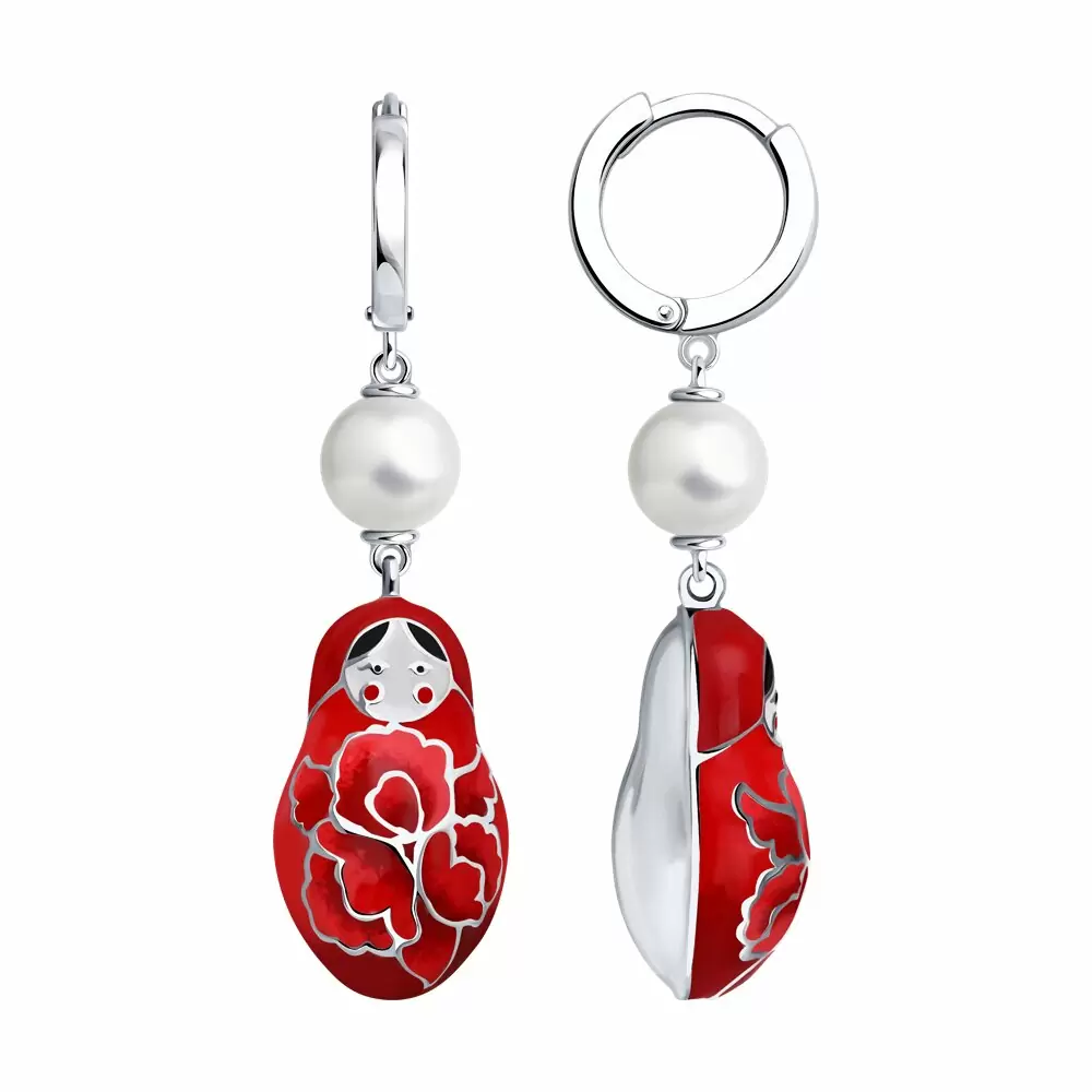 Серьги подвесные 94027378 серебро Матрешки