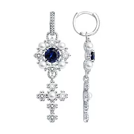 Серьги подвесные 94027323 серебро Крест_0
