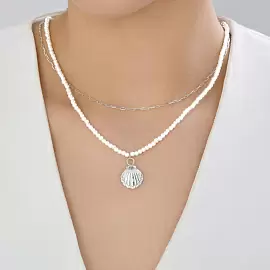 Колье многоярусное 94071335 серебро Ракушка_1