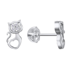 Серьги пусеты FLE14 серебро Кот