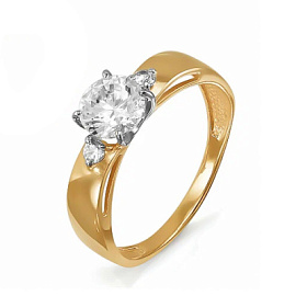 Кольцо один камень 114458 золото