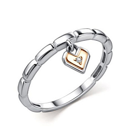 Кольцо один камень 01-5526.000Б-00 серебро Сердце