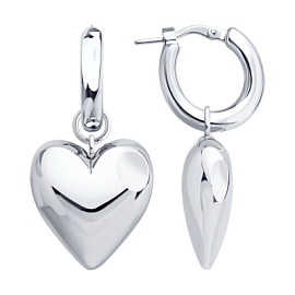 Серьги подвесные 94027132 серебро Сердце