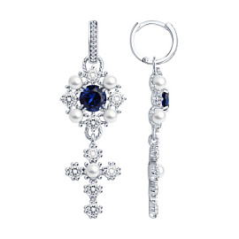 Серьги подвесные 94027323 серебро Крест