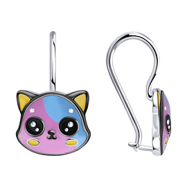 Серьги 94-120-00135-1 серебро Кот