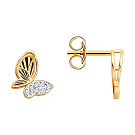 Серьги пусеты 0200800 золото Бабочка